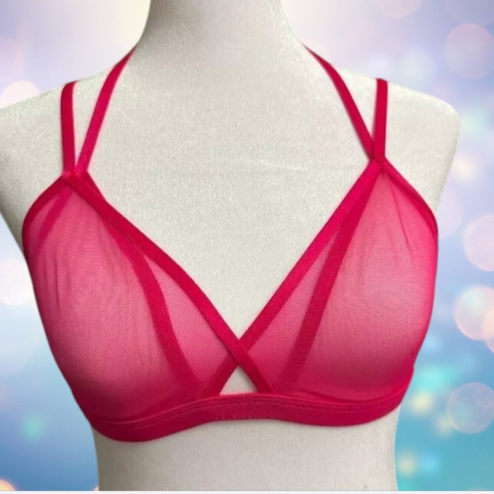 Victoria's Secret Neon Pink Mesh Cage Bralette – Strappy Sheer Lingerie Top